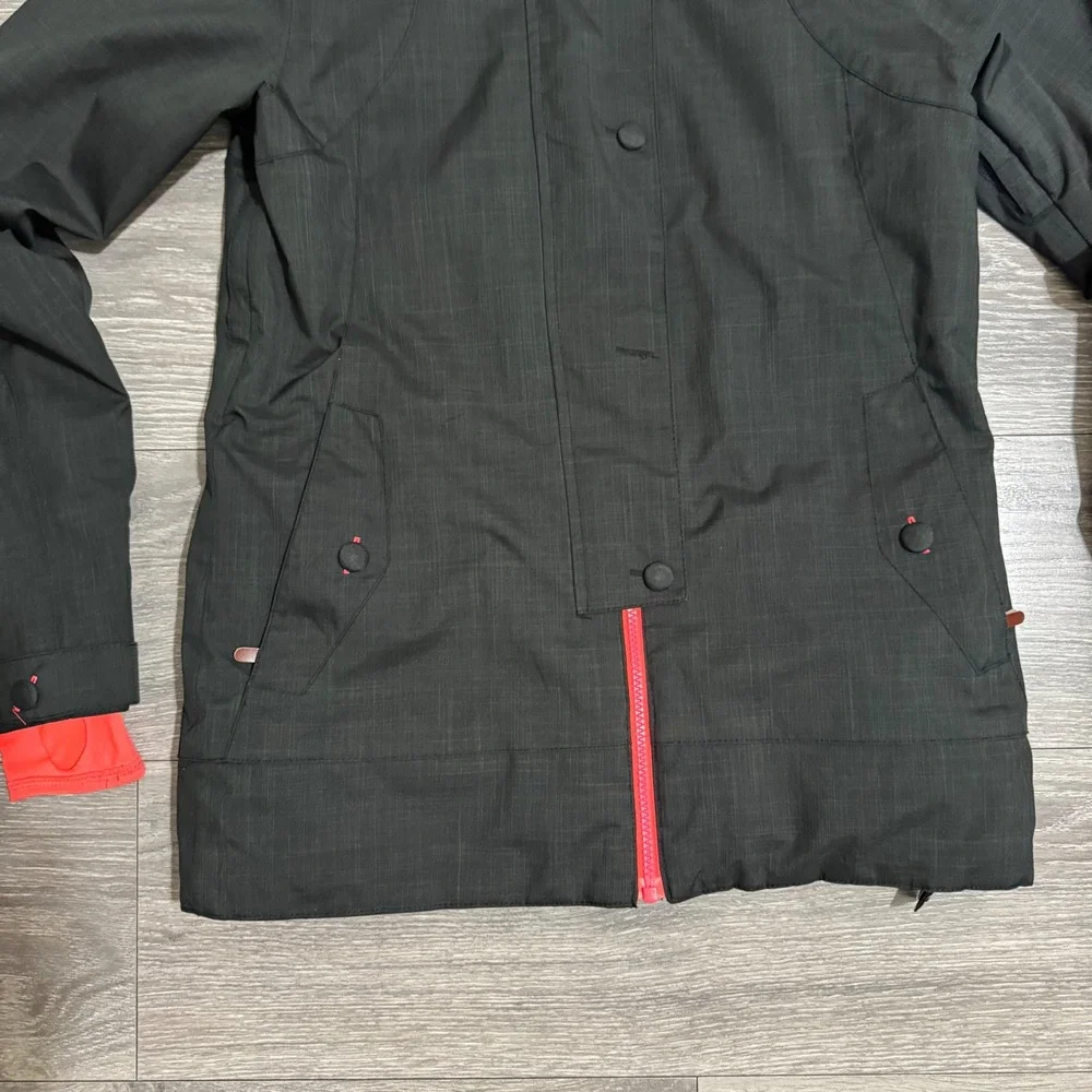 DC Data Women Snowboard Ski‎ Jacket Black Neon Coral 10K Waterproof Small Hooded